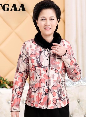 中老年羽绒服女轻薄短款羽绒内胆修身大码长袖妈妈装冬季毛领保暖