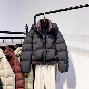 百搭保暖加厚撞色泡芙面包 时尚 小个子连帽鹅绒服女短款 2025冬新款