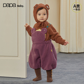 女宝花苞裤 papa爬爬冬季 宝宝背带裤 仿羊羔绒保暖可爱洋气