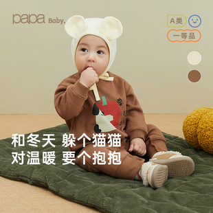 papa爬爬秋冬男女宝加绒爬服宝宝连体衣外出保暖洋气衣服 清仓