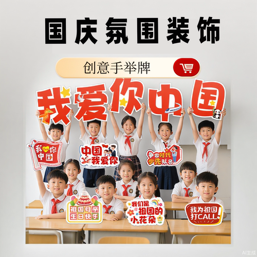 手举牌学校幼儿园小朋友舞台活动商场店铺氛围装饰布置国庆节KT板