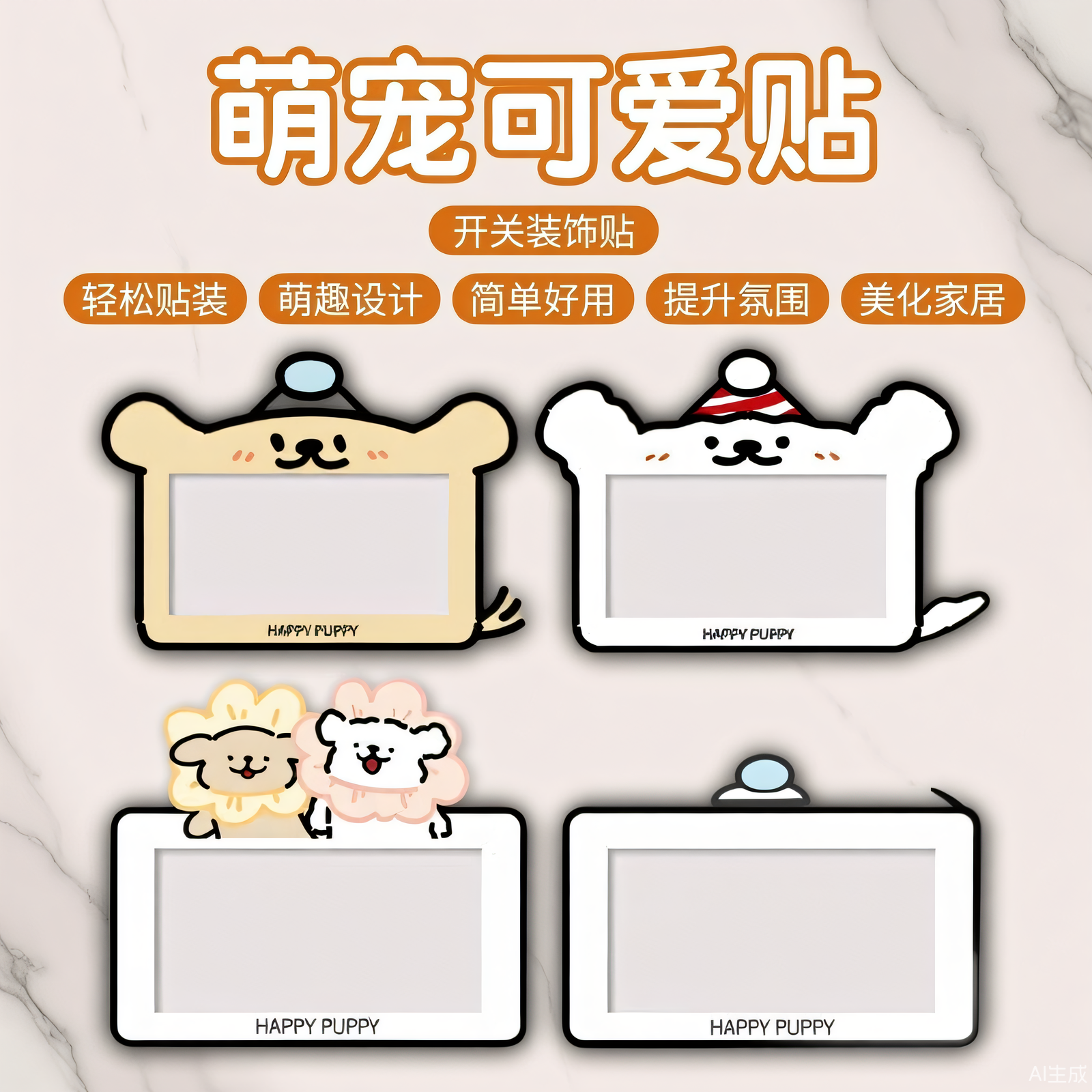 线条小狗三开关墙贴自粘单双开遮丑插座保护套美化装饰边框家用,商业/办公家具,广告牌/标识牌,淘宝优惠券,粉丝福利购,淘宝优惠卷