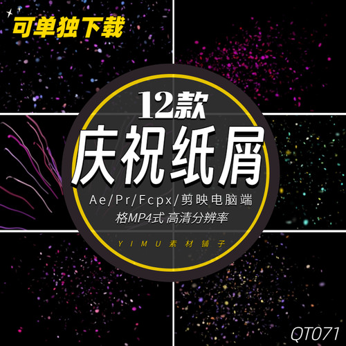 Ae/Pr视频素材-12款五彩纸屑粒子爆炸闪亮动画元素Particular Con