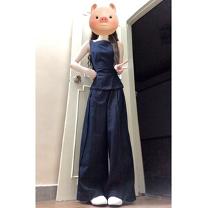 独特漂亮蓝色宽裤牛仔套