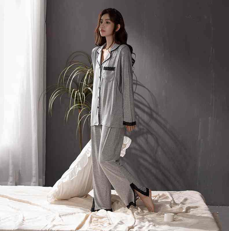 莫代尔月子服夏季薄款产后哺乳家居服12月份春秋天产妇灰色睡衣九