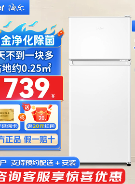 25年新品上市海尔118L出租房宿舍双门迷你小冰箱办公室专用冰雪白