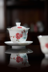 景德镇手工翠竹红梅陶瓷盖碗泡茶茶杯釉下彩高端中式功夫茶具茶碗