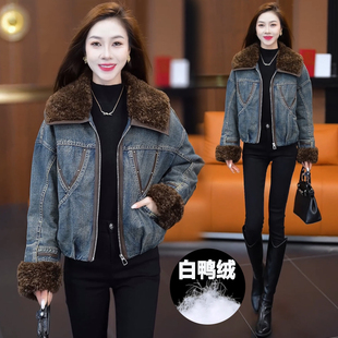 复古羊羔毛领牛仔羽绒服女2025冬季新款洋气宽松显瘦加厚保暖外套