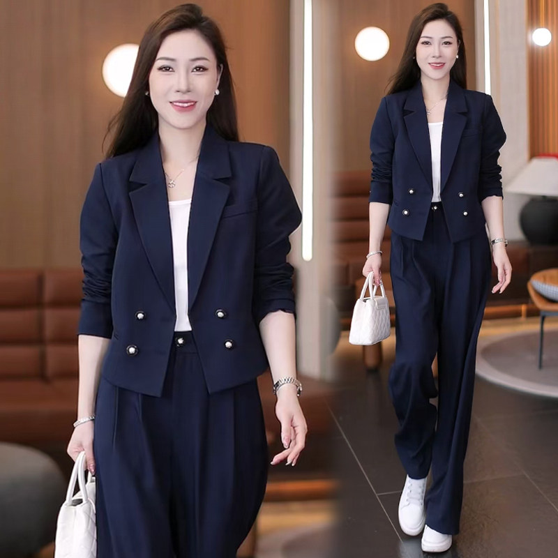 时尚西装套装女2026春季新款气质显瘦小个子西服外套阔腿裤两件套