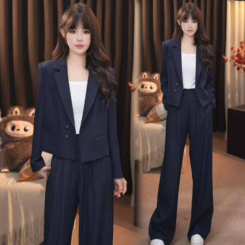 时尚西装套装女2026秋季新款洋气短款外套阔腿裤两件套高级感穿搭