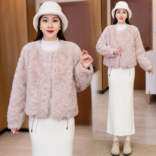 优雅高贵皮毛一体短款仿皮草外套女2025冬季新款加厚保暖毛毛上衣
