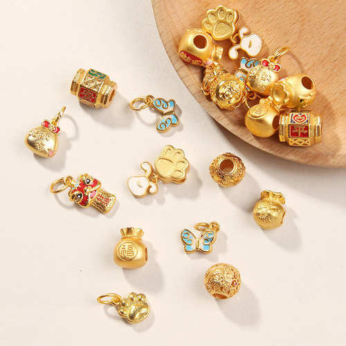 diy饰品配件手绳配饰手串古法沙金吊坠挂坠转运珠招财纳福平安福