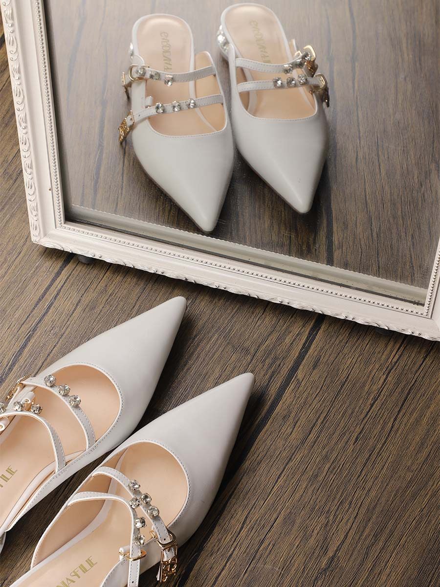 原创法式牛皮低跟尖头钻跟时尚凉拖鞋春夏女鞋外穿包头百搭半拖,女鞋,浅口单鞋,淘宝优惠券,粉丝福利购,淘宝优惠卷