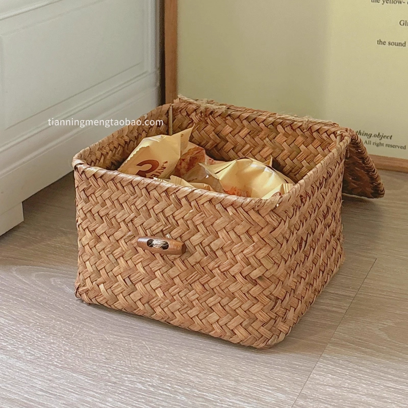 桌面化妆品收纳盒手工编织收纳筐