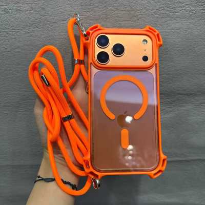 可斜挎挂绳适用于苹果17promax手机壳磁吸充电iPhoneAir橙色四角开孔13/14气囊ip17por防摔16PM透明15Pro高级