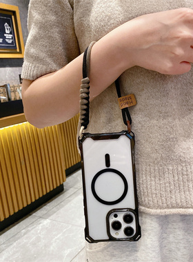 四角开孔适用于苹果17promax手机壳透明可挂iPhone16e磁吸充电14pro全包12MIMI防摔13Pro挂绳斜跨15PM手绳11