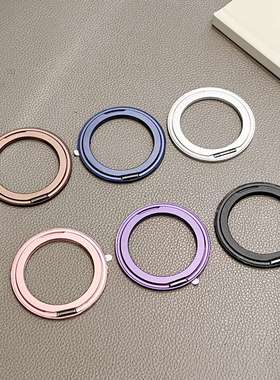 超薄铝合金手机支架粘贴式金属背贴可旋转指环扣桌面横竖支撑橙色