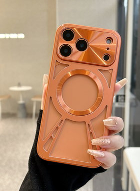 橙色铝合金适用于苹果17Promax手机壳新款iPhone17Pro保护套360旋转磁吸支架Air金属15pm散热12镂空16PM透气