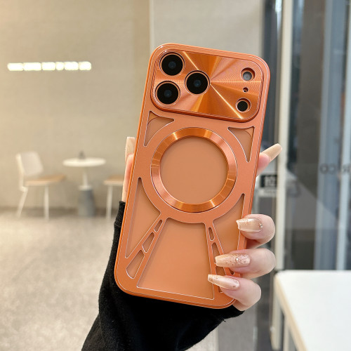 橙色铝合金适用于苹果17Promax手机壳新款iPhone17Pro保护套360旋转磁吸支架Air金属15pm散热12镂空16PM透气