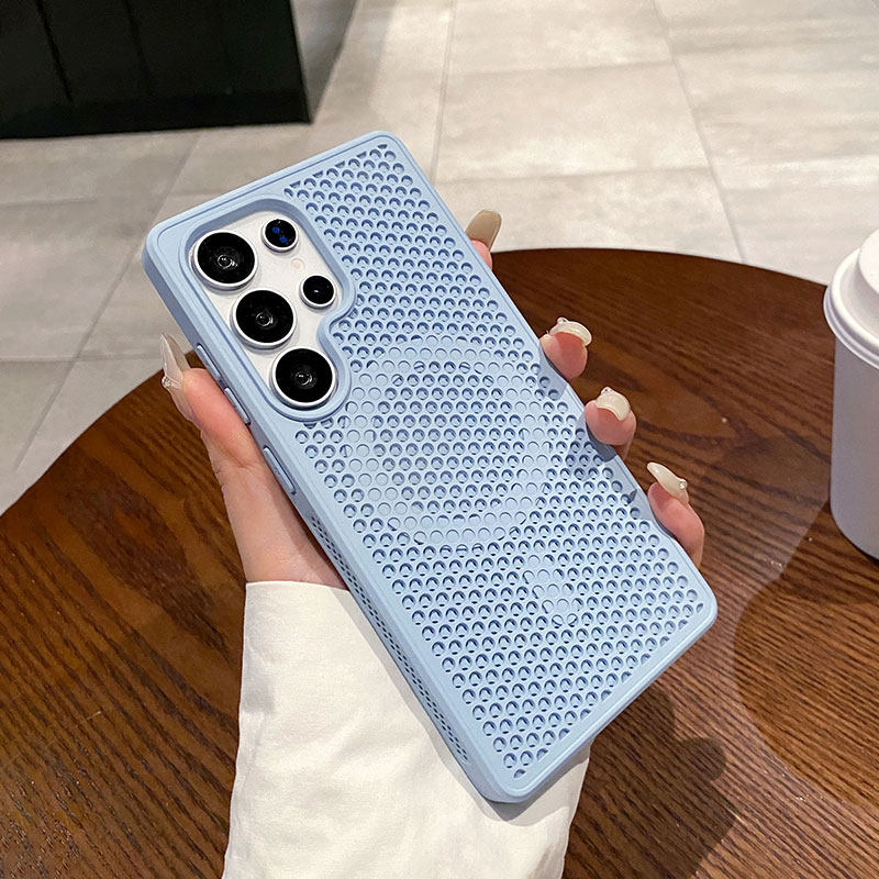 蜂窝散热适用三星s25ultra手机壳新款磁吸防滑s24u全包防摔直边保护套GalaxyS23FE大孔透气s22+商务男女s23u
