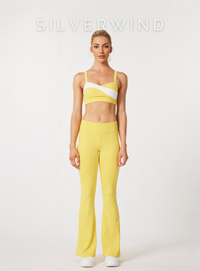Silverwind黄白撞色瑜伽微喇裤跑步健身运动速干吊带背心上衣套装