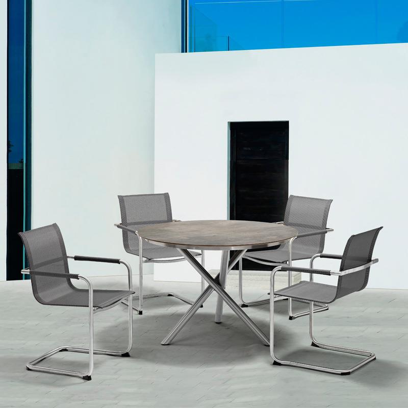 外优不澜户外庭院不锈钢桌家具桌组合锈钢特斯林网布室花园阳台椅