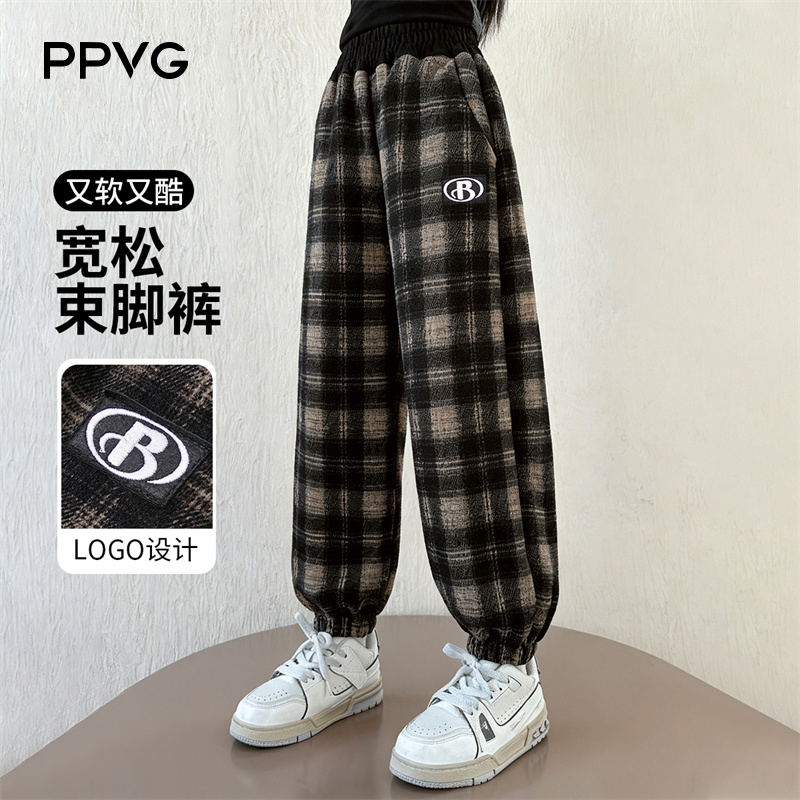 贝贝王国儿童格子裤秋冬加绒保暖
