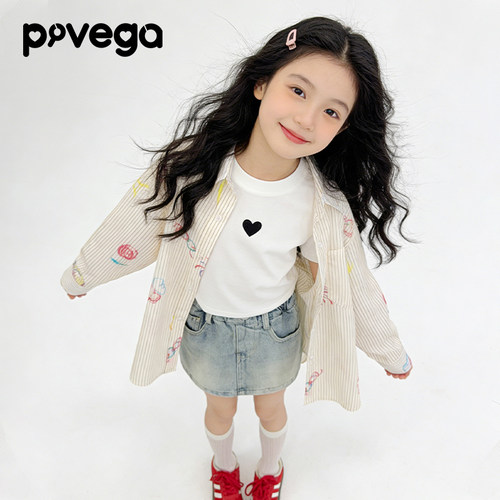 PPVG女童轻薄防晒奶油风衬衫