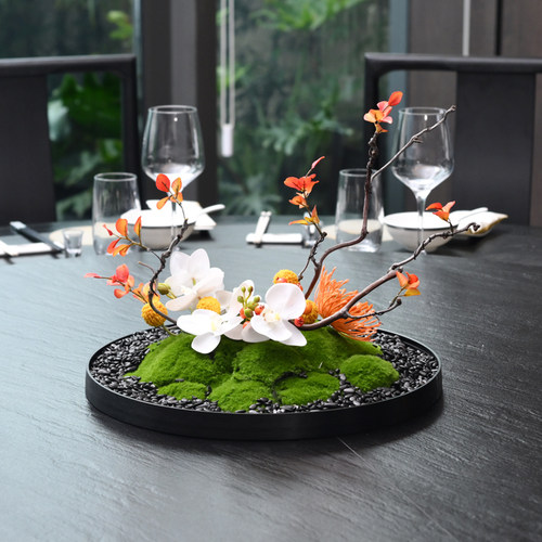 新中式餐桌花仿真花包间微景观摆件酒店餐厅大桌花圆盘装饰花假花