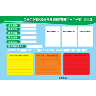 一厂一策公示牌工业企业重污染天气应急响应措施工厂环保环境保护标识牌公告标示牌政策定制定做贴纸警示牌
