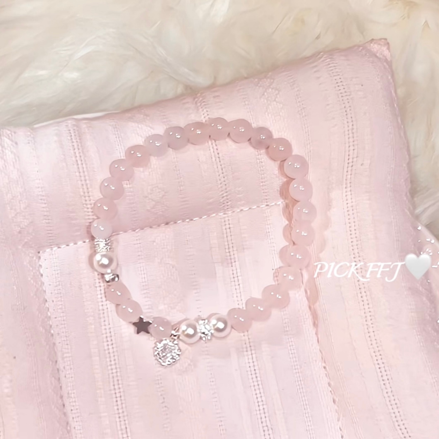 【粉色小星星】少女设计款天然粉水晶手链6mm搭配贝珠礼物女