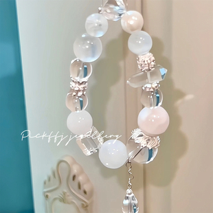 仙气搭配白水晶月光石 天然白雪花幽灵手链 富家千金 人间白茶