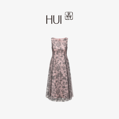HUI卉皎皎玉兰刺绣网纱连衣裙