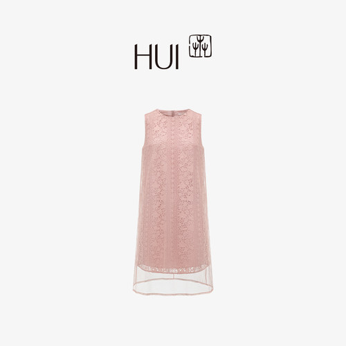 HUI卉玉兰蕾丝牡丹粉蕾丝连衣裙