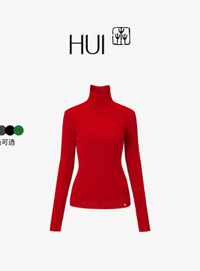 HUI卉100%绵羊毛多色堆堆领保暖毛衣女士慵懒紧身打底针织毛衫