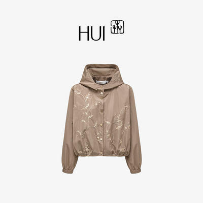HUI卉金枝玉兰刺绣风衣外套