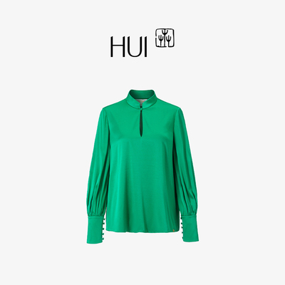 HUI卉桑蚕丝立领中国风衬衫上衣