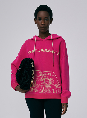 HUI卉SPH夹竹桃红连帽卫衣轻柔韧落肩原创