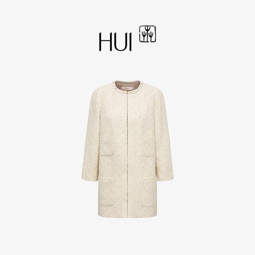 HUI卉绵羊毛小香风长九分袖外套