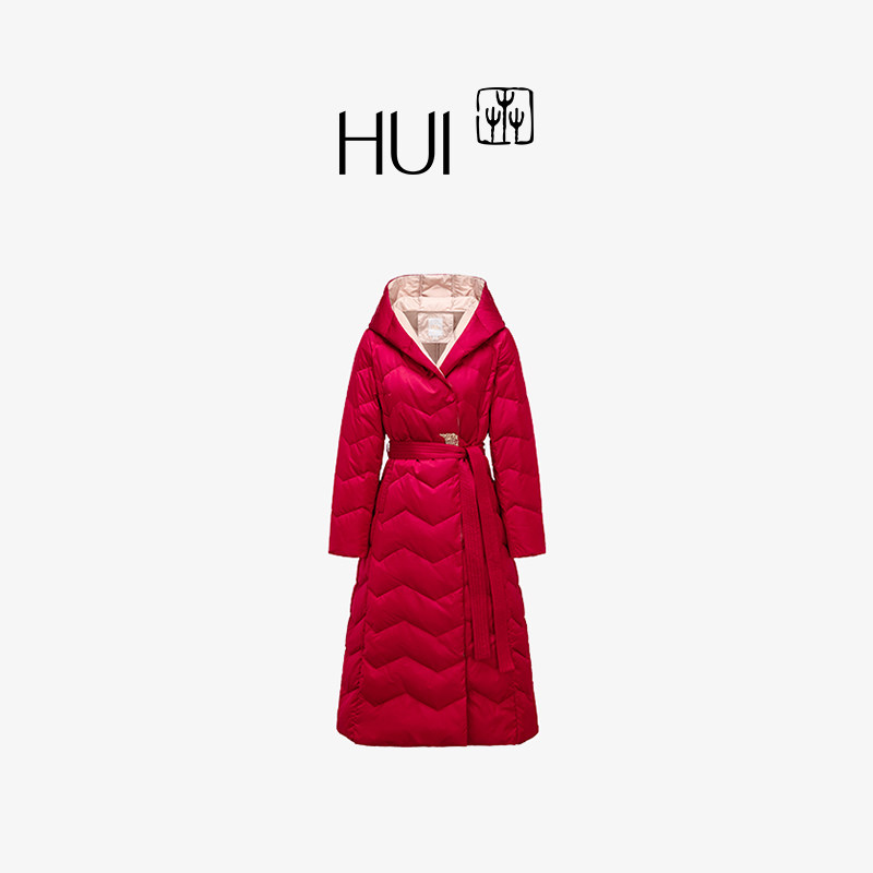 HUI卉90绒连帽系带羽绒服