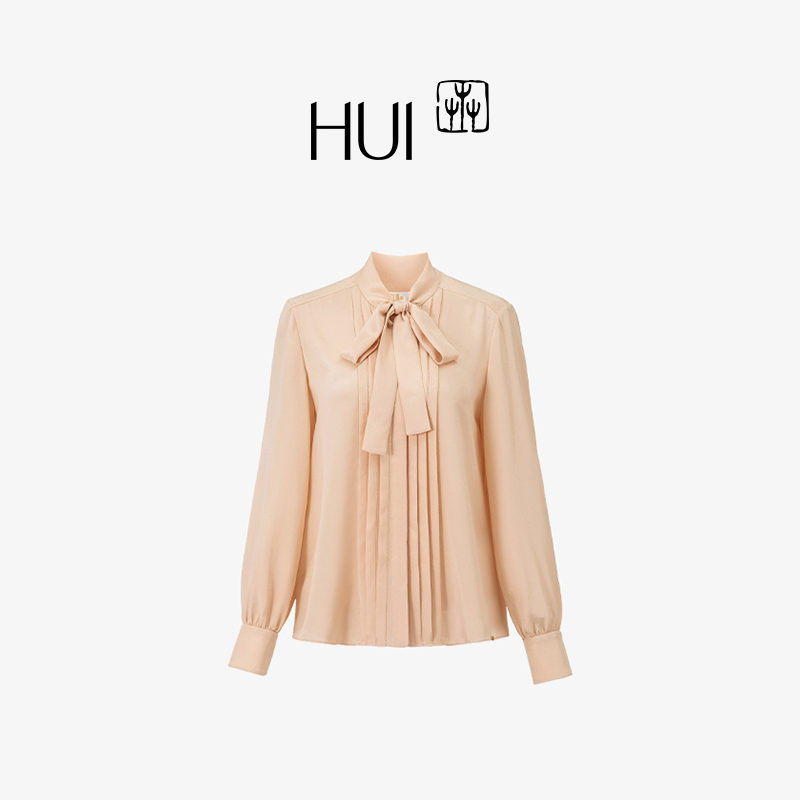 HUI卉重工压褶百褶镂空真丝衬衫
