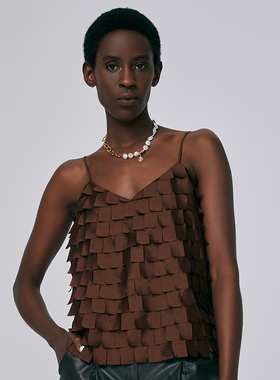 HUI卉李紫色SPH亮面方块肌理立体吊带