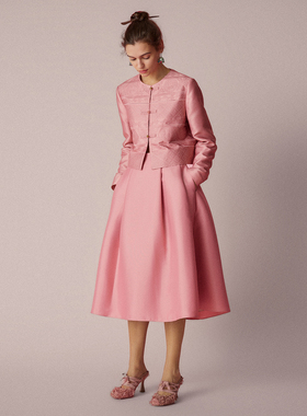 HUI卉桃夭浅粉色肌理感设计胯部压线伞裙半身裙2026春季新款