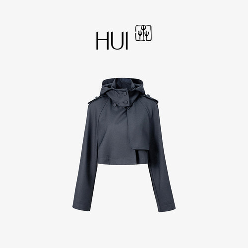 HUI卉颜宁同款黛蓝色运动短风衣