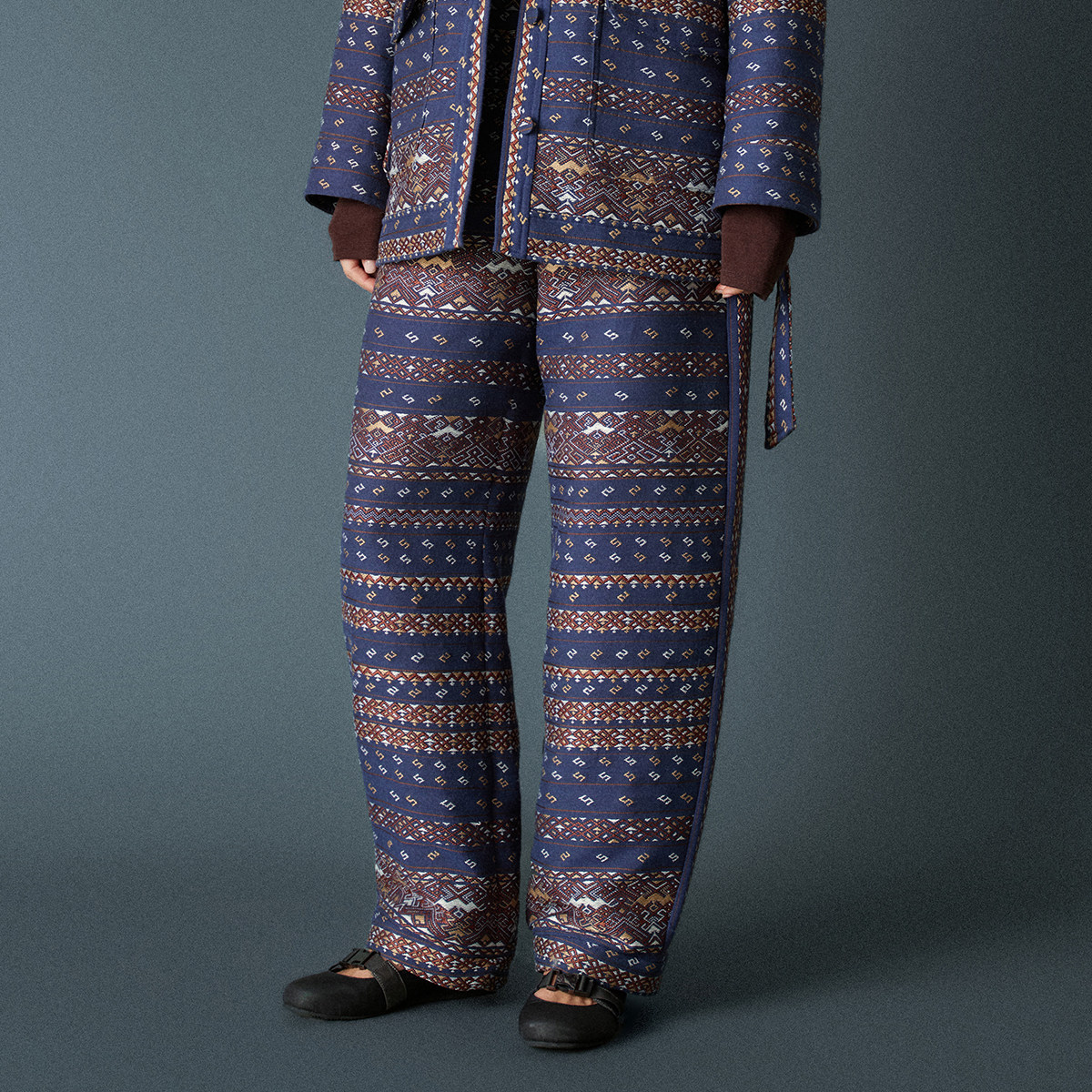 HUI卉羲和刺绣朱陶红色撞色菱格拼接领高定棉服裤子2025秋冬新款,女装/女士精品,休闲裤,淘宝优惠券,粉丝福利购,淘宝优惠卷