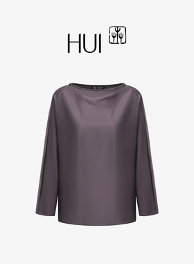 HUI卉2025秋季新款线织管珠刺绣光之轨道凝夜紫色微弹桑蚕丝上衣