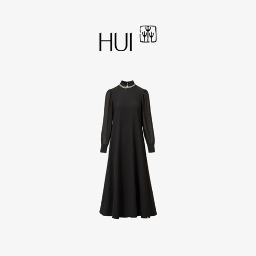 HUI卉100%桑蚕丝秀珠工艺连衣裙