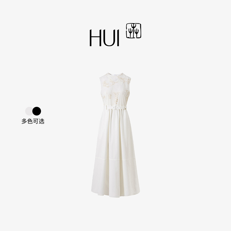HUI卉桑蚕丝刺绣缠枝花纹连衣裙