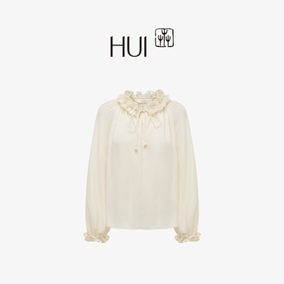 HUI卉玉兰白弹力桑蚕丝珍珠衬衫