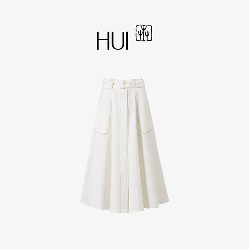 HUI卉定织100%棉玉兰白立裁半裙